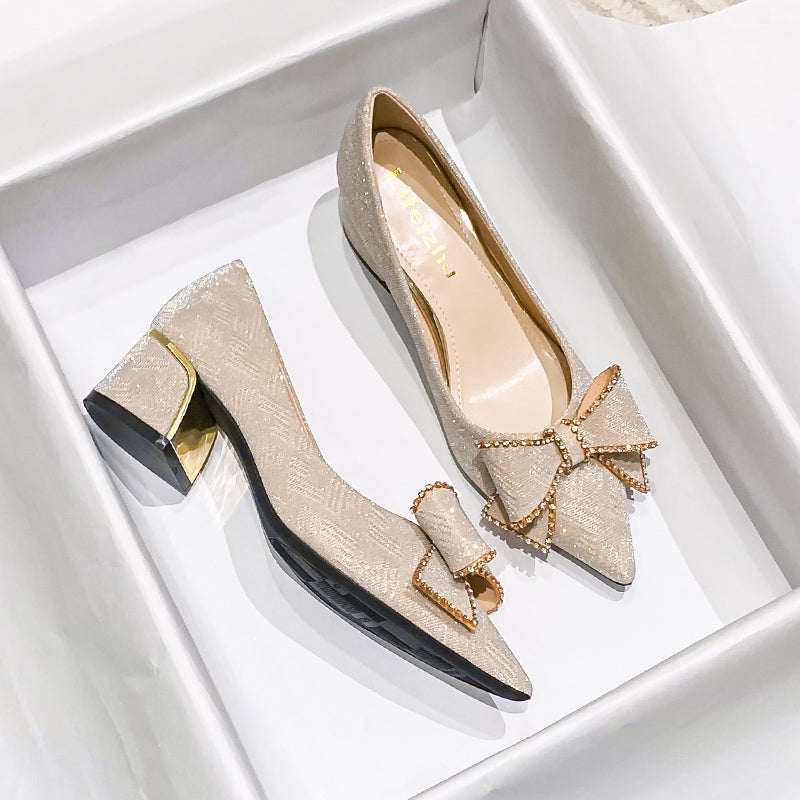 Women Fashion Pointed Toe Chunky Heels Pumps-RAIIFY