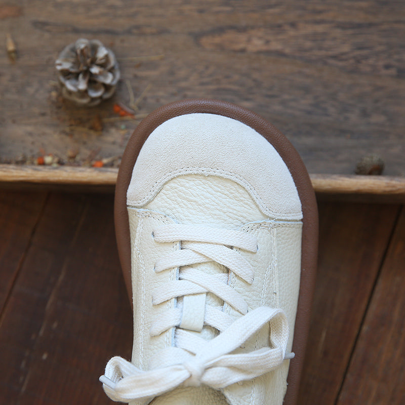 Women Retro Round Head Cowhide Soft Flat Casual Shoes-RAIIFY