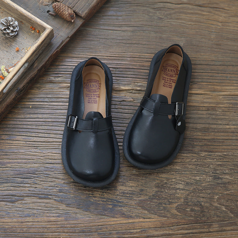 Women Retro Minimalist Soft Leather Flat Casual Shoes-RAIIFY