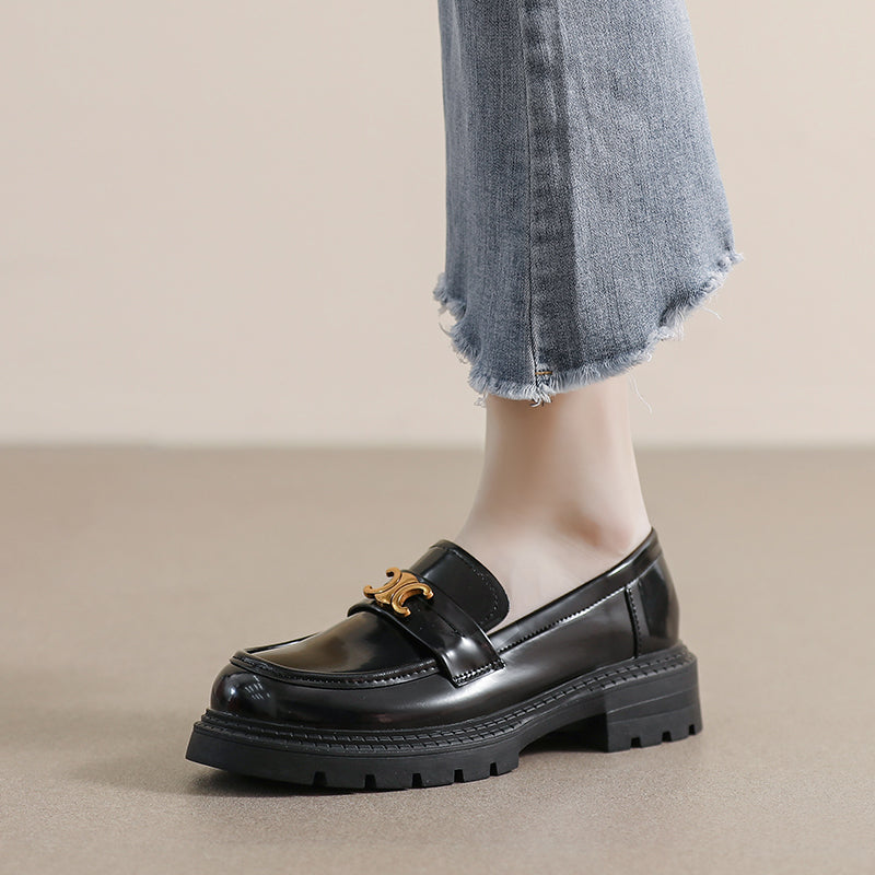 Women Retro Glossy Leather Casual Loafers-RAIIFY