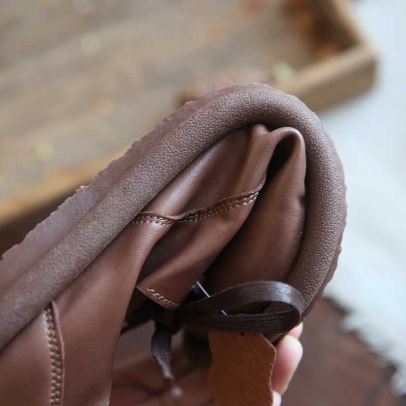 Women Soft Cowhide Round Head Retro Loafers-RAIIFY