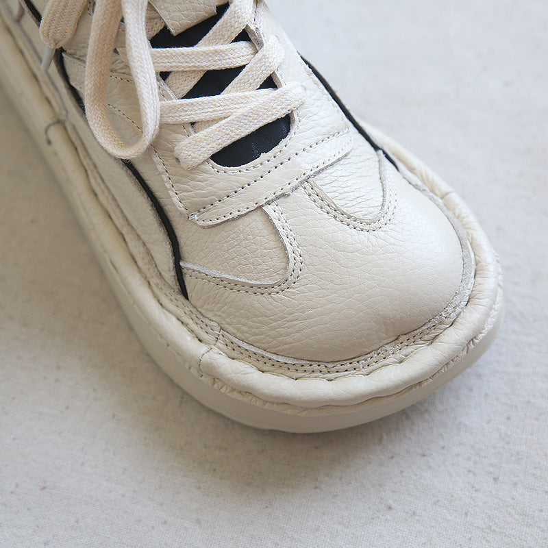 Women Retro Patchwork Cowhide Causal Boots-RAIIFY