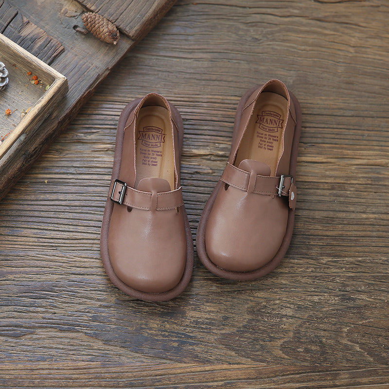 Women Retro Minimalist Soft Leather Flat Casual Shoes-RAIIFY