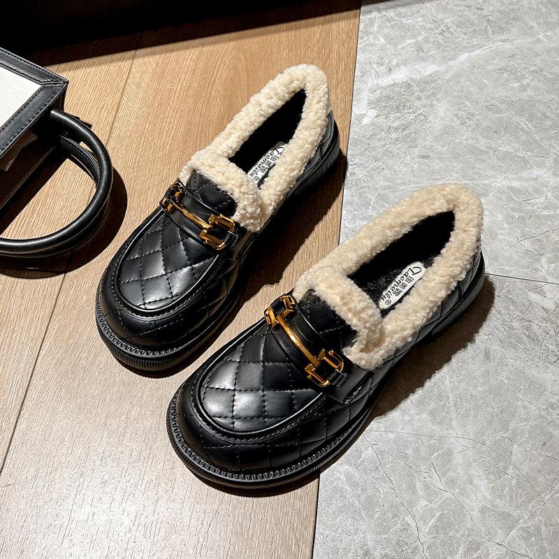 Women Minimalist Furred Casual Winter Loafers-RAIIFY
