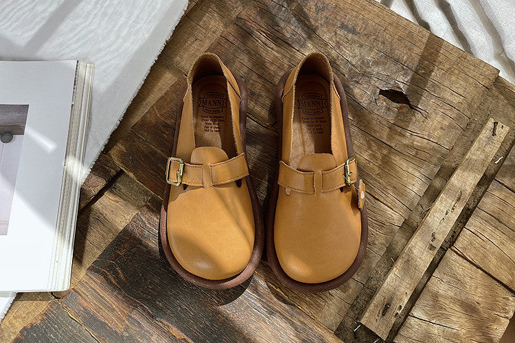 Women Retro Buckled Leather Casual Shoes-RAIIFY
