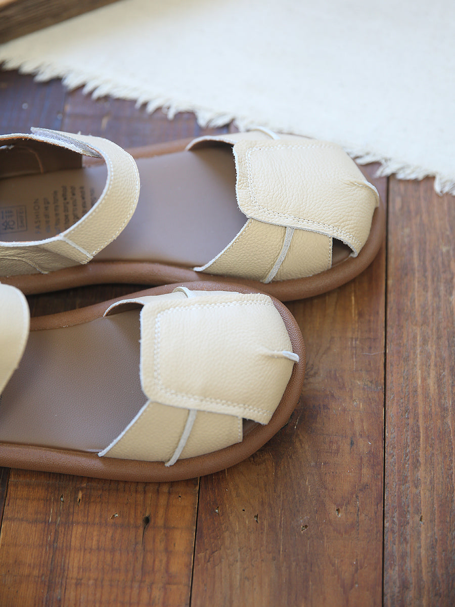Women Retro Leather Minimalist Casual Flat Sandals-RAIIFY