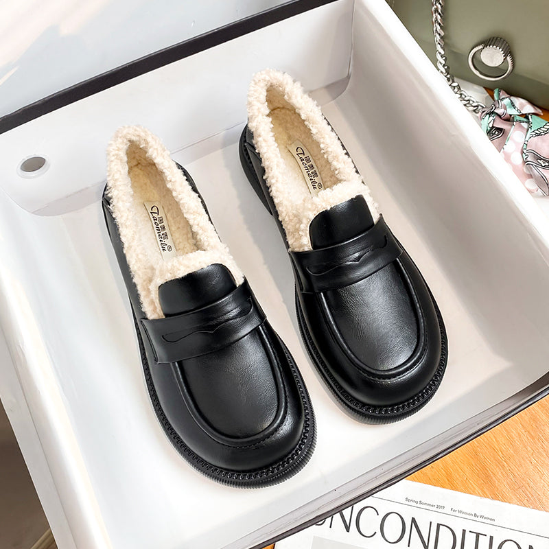 Women Retro Winter Furred Casual Loafers-RAIIFY