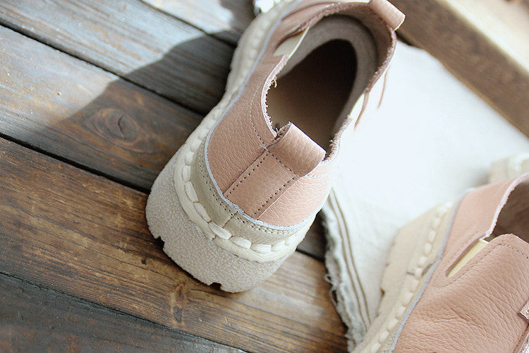 Women Retro Solid White Leather Casual Shoes-RAIIFY