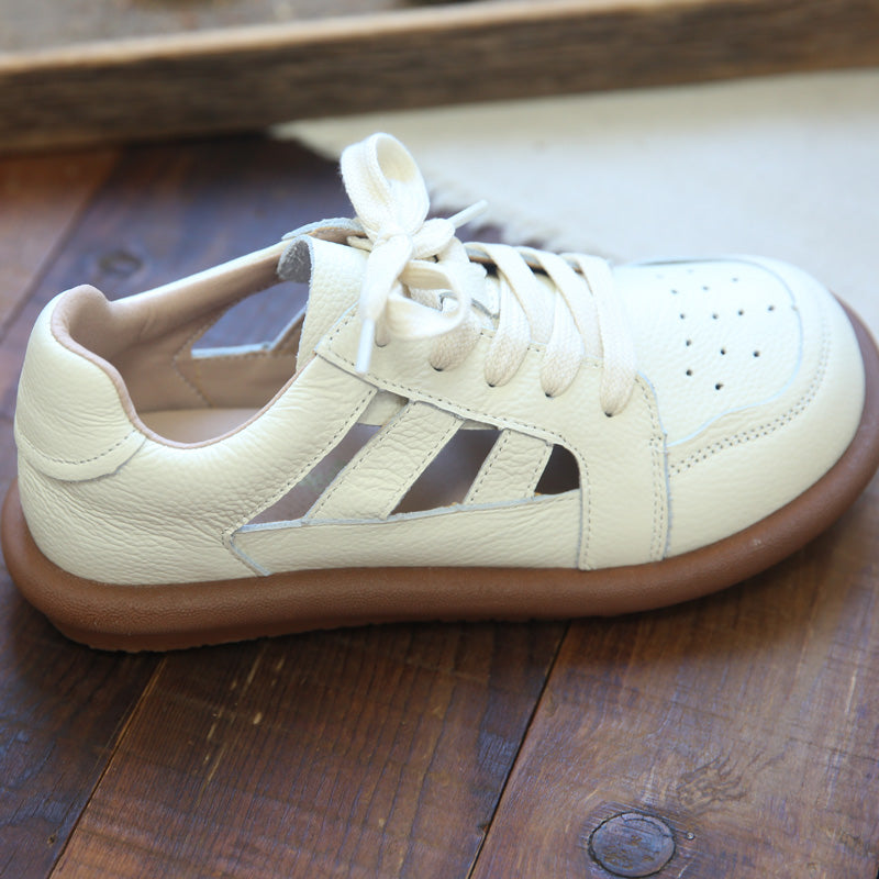 Women Summer Hollow Soft Leather Casual Shoes-RAIIFY