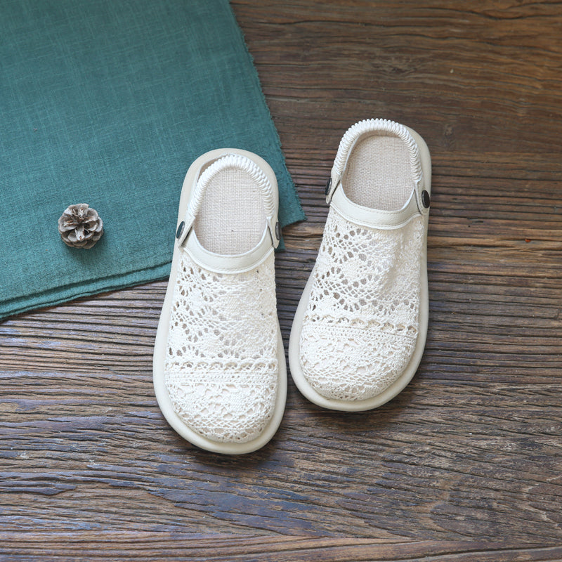Women Retro Hollow Canvas Flat Casual Sandals-RAIIFY
