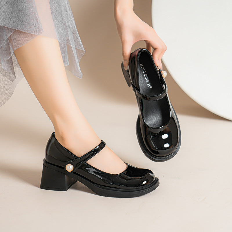 Women Stylish Glossy Leather Mary Jane Shoes-RAIIFY