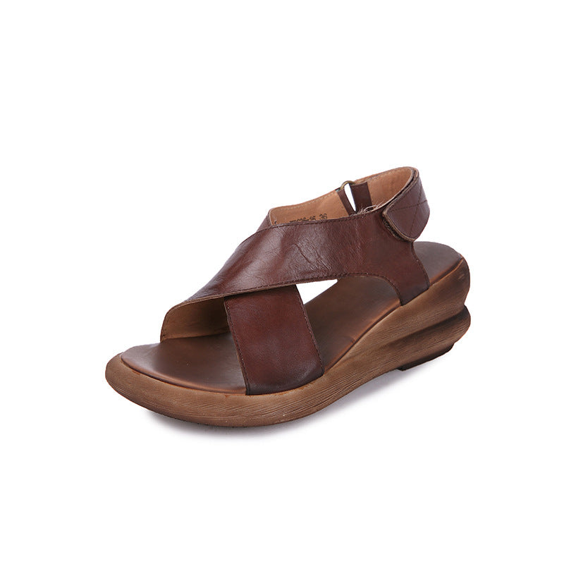 Women Summer Cowhide Casual Wedge Sandals-RAIIFY