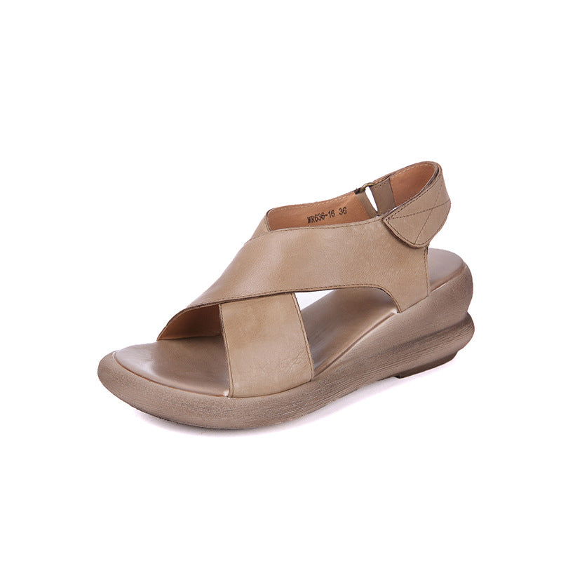 Women Summer Cowhide Casual Wedge Sandals-RAIIFY
