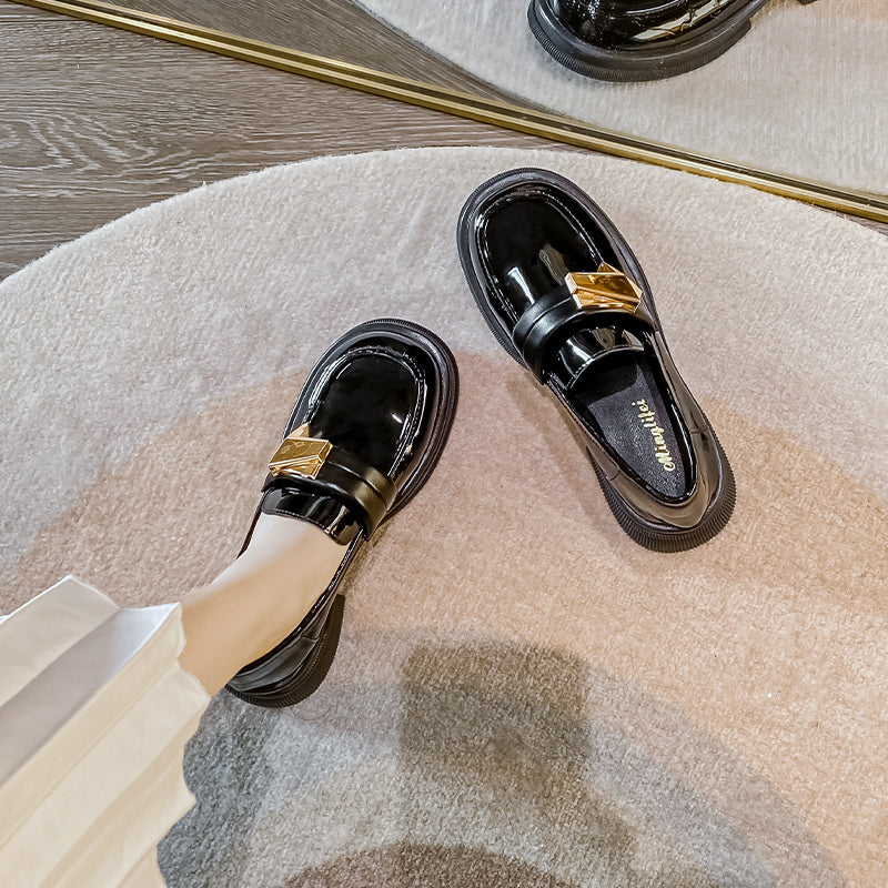 Women Casual Thick Sole Glossy Loafers-RAIIFY