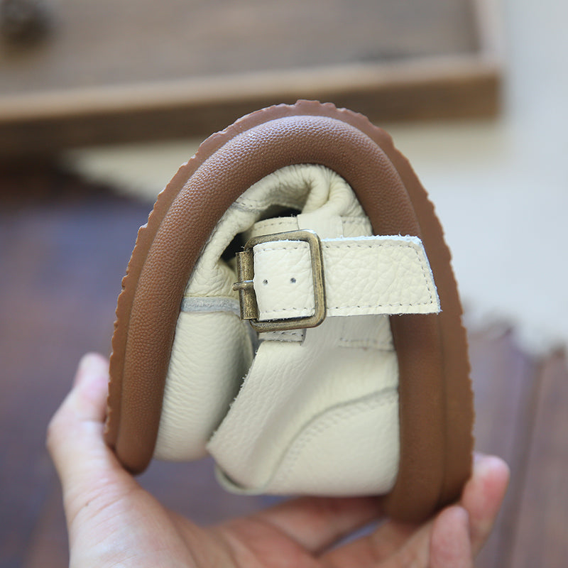 Women Retro Soft Leather Buckle Flats Shoes-RAIIFY