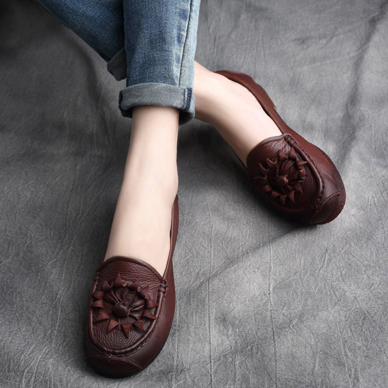 Women Retro Leather Handcraft Soft Casual Flats-RAIIFY