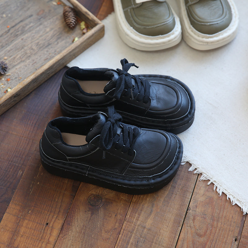 Women Retro Leather Thick Sole Casual Shoes-RAIIFY