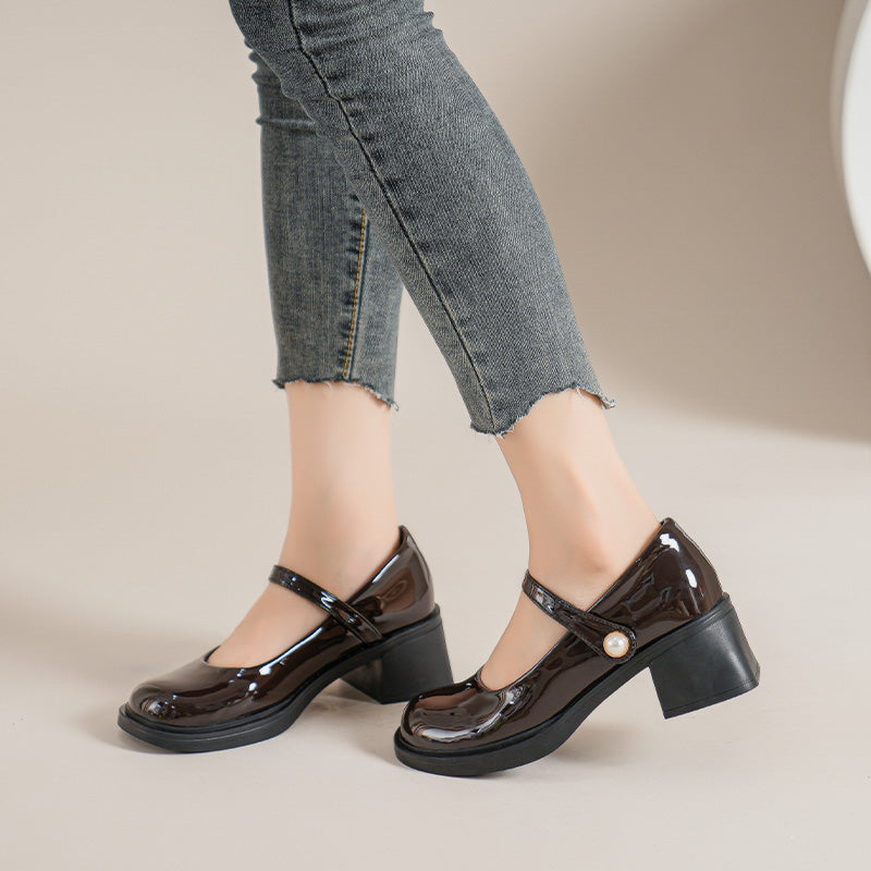 Women Stylish Glossy Leather Mary Jane Shoes-RAIIFY