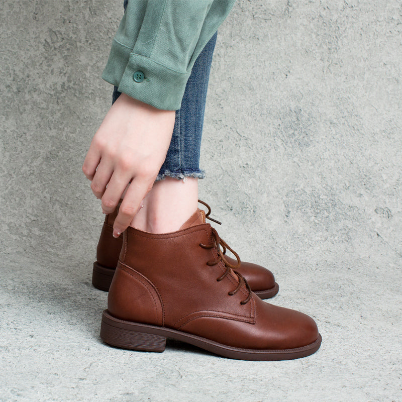 Women Autumn Solid Leather Casual Boots-RAIIFY