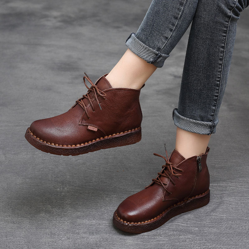 Women Cowhide Soft Casual Retro Ankle Boots-RAIIFY