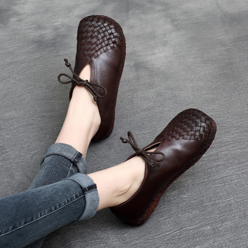 Women Retro Soft Hand-Knitted Leather Casual Shoes-RAIIFY