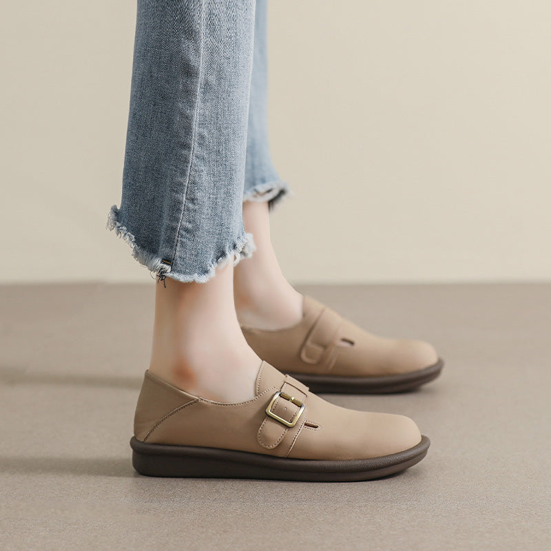 Women Retro Soft Leather Flat Casual Shoes-RAIIFY