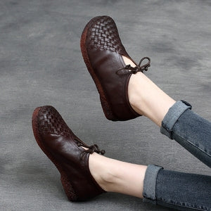 Women Retro Soft Hand-Knitted Leather Casual Shoes-RAIIFY