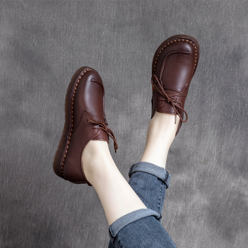 Women Retro Cowhide Handmade Soft Casual Shoes-RAIIFY