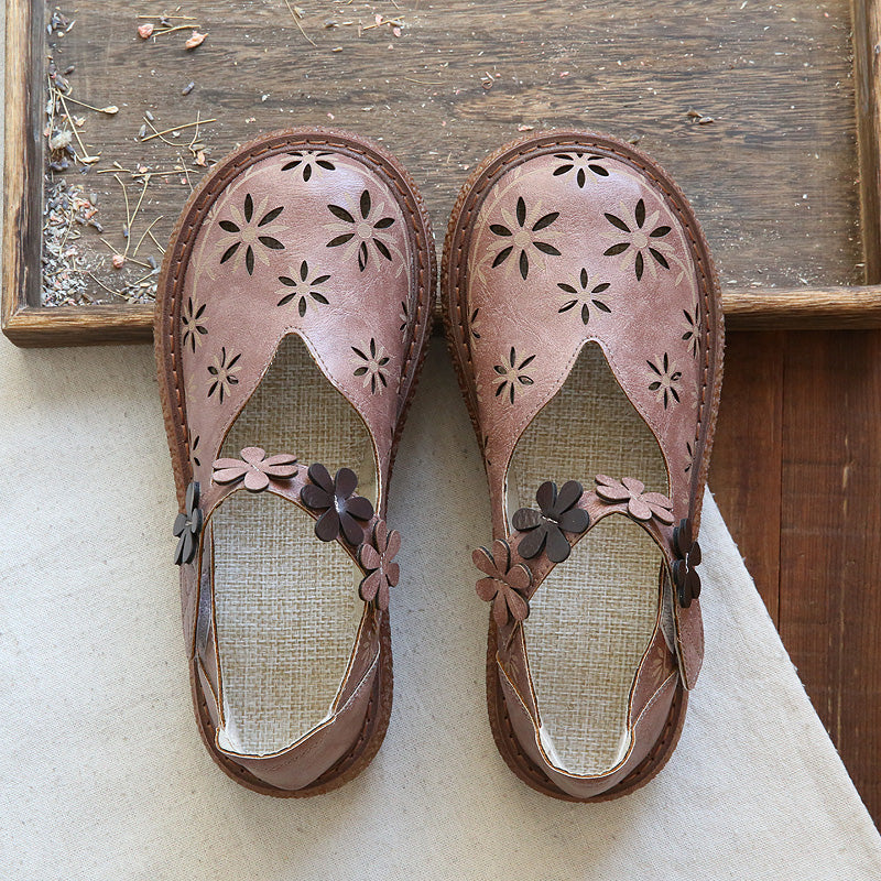 Women Retro Round Head Hollow Casual Sandals-RAIIFY