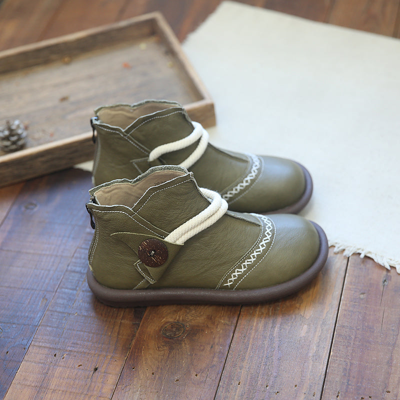 Women Retro Soft Cowhide Casual Ankle Flat Boots-RAIIFY