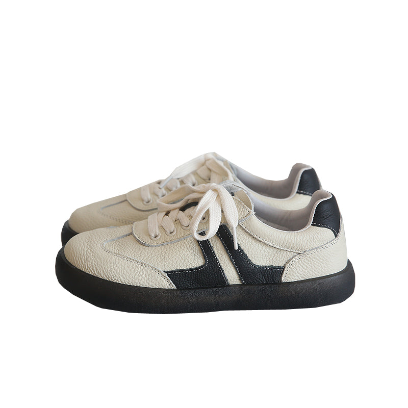 Women Retro Cowhide Patchwork Soft Sneakers-RAIIFY