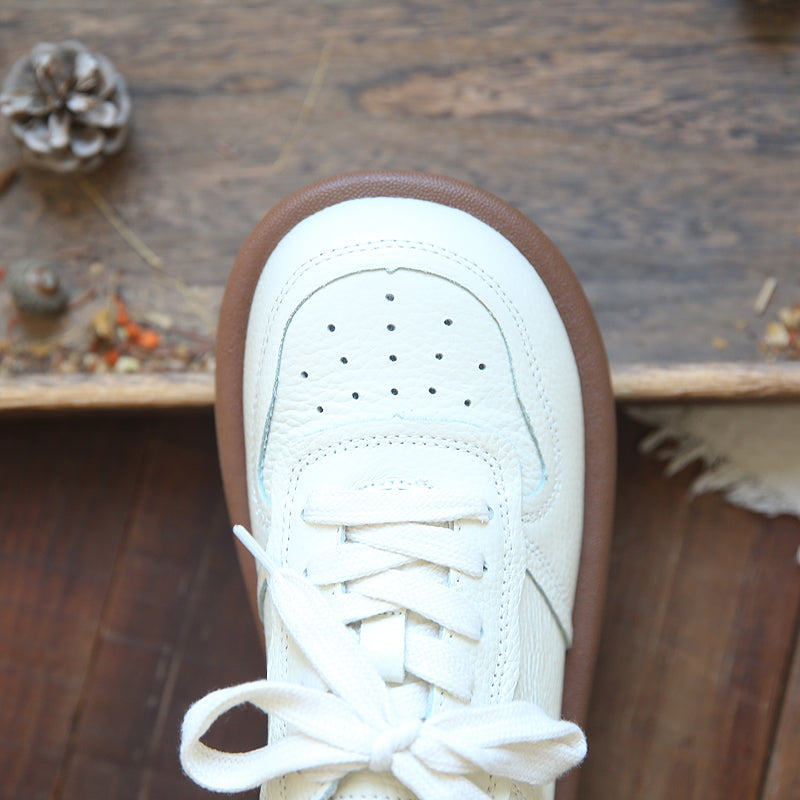 Women Casual Breather Leather Flat Shoes-RAIIFY