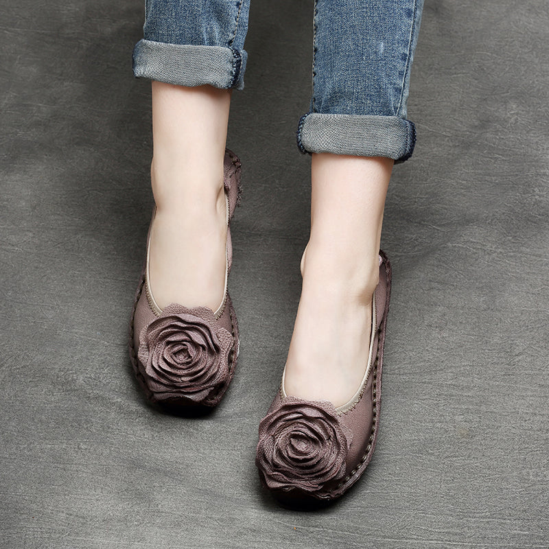 Women Retro Flower Leather Casual Flats-RAIIFY