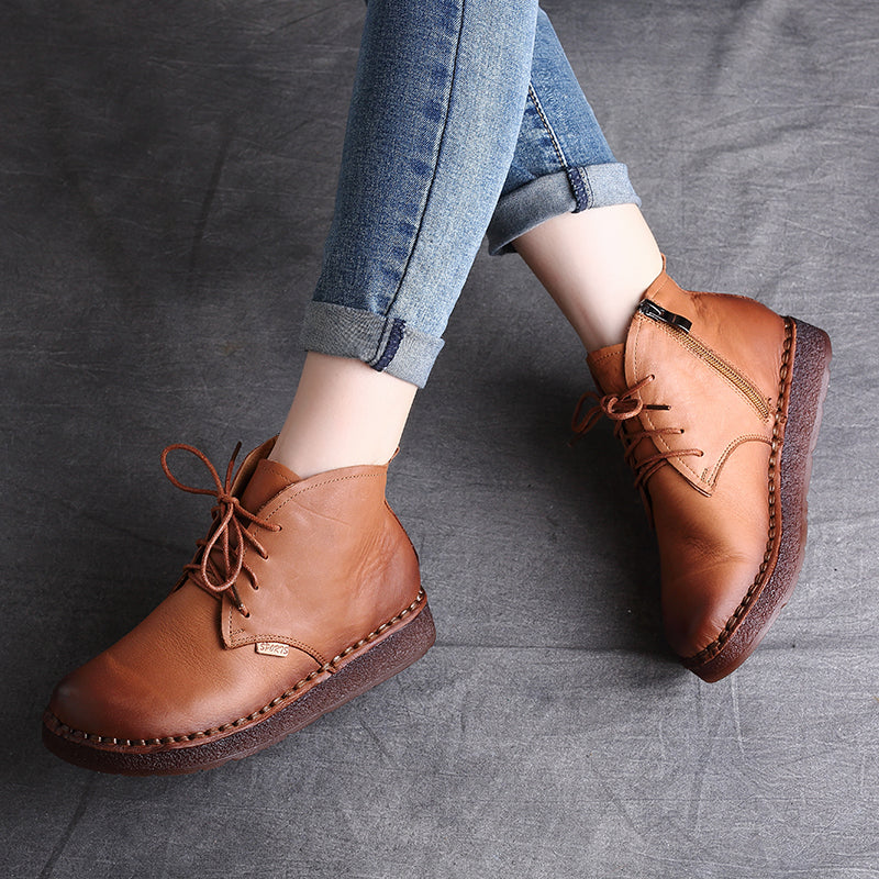 Women Cowhide Soft Casual Retro Ankle Boots-RAIIFY