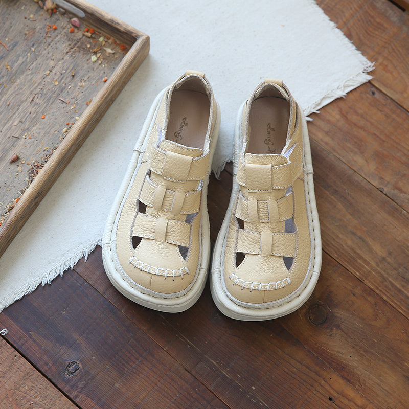 Women Retro Handcraft Plaited Leather Thick Soled Sandals-RAIIFY