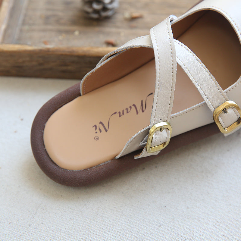 Women Retro Leather Casual Flat Slippers-RAIIFY