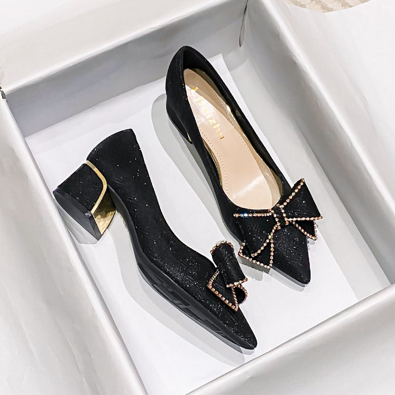 Women Fashion Pointed Toe Chunky Heels Pumps-RAIIFY