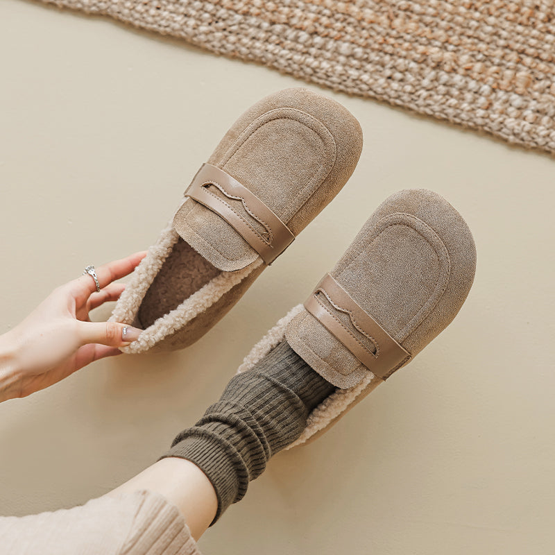 Women Retro Suede Furred Winter Casual Loafers-RAIIFY