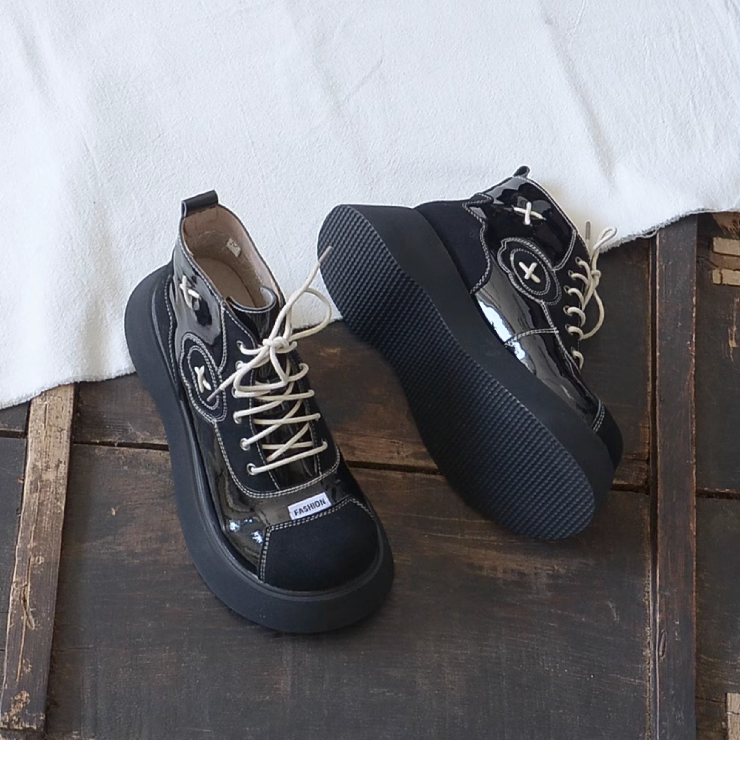 Women Fashion Glossy Leather Thick Soled Boots-RAIIFY