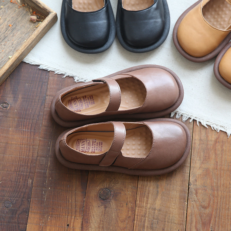 Women Retro Minimalist Leather Flat Causal Shoes-RAIIFY