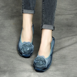Women Retro Flower Leather Casual Flats-RAIIFY
