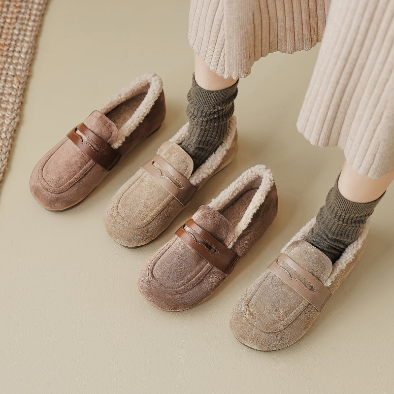 Women Retro Suede Furred Winter Casual Loafers-RAIIFY
