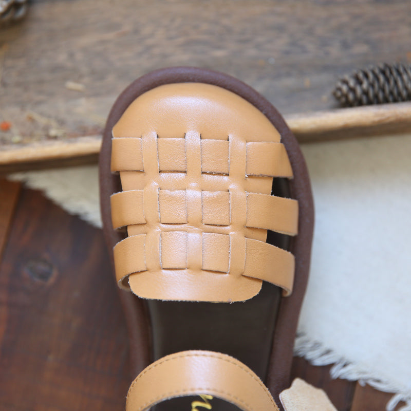 Women Retro Plaited Leather Flat Casual Summer Sandals-RAIIFY