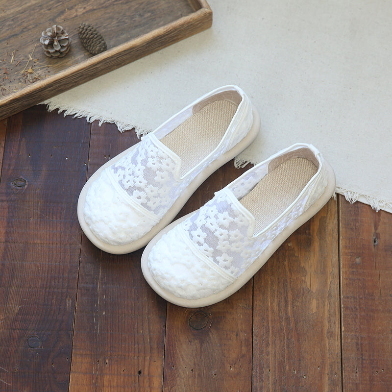 Women Retro Breathable Embroidery Canvas Flats-RAIIFY