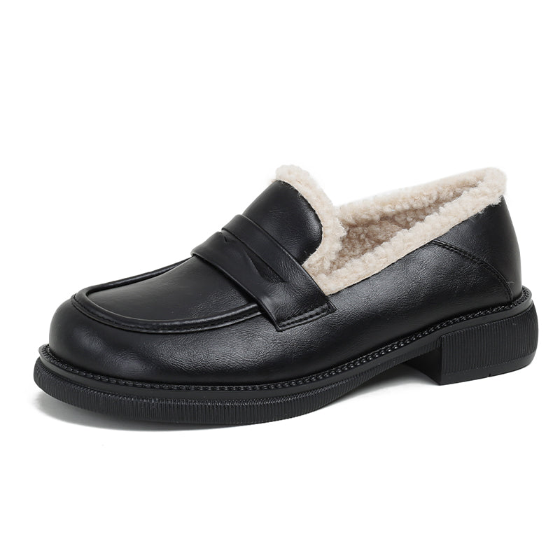 Women Retro Winter Furred Casual Loafers-RAIIFY