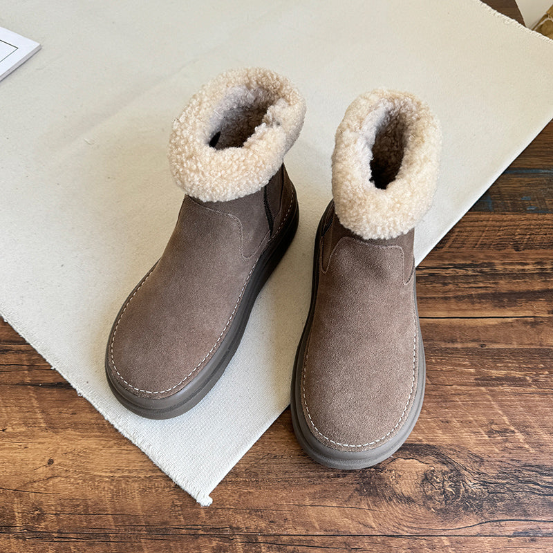 Women Retro Minimalist Suede Furred Snow Boots-RAIIFY