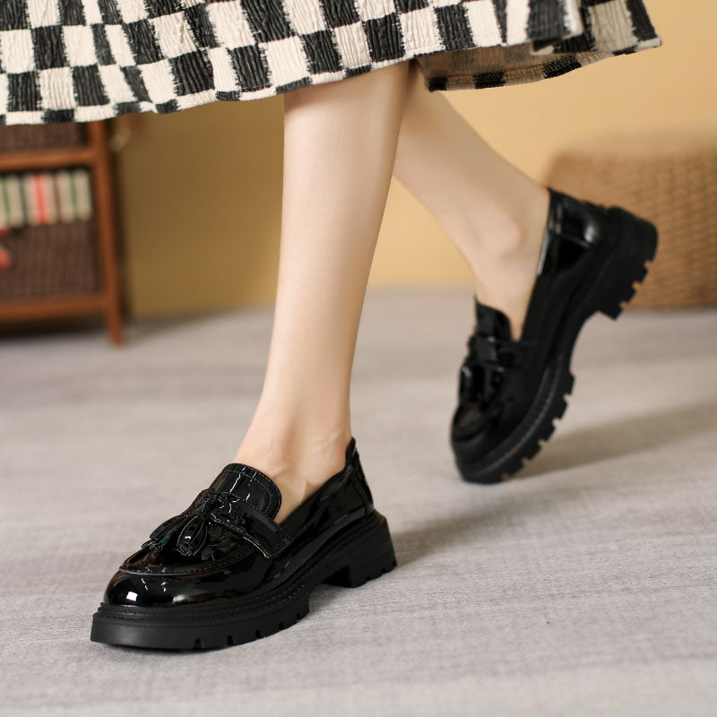 Women Minimalist Glossy Leather Casual Loafers-RAIIFY