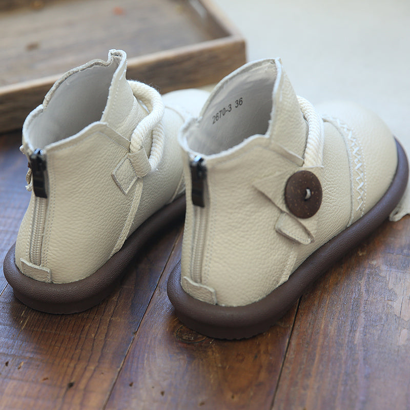 Women Retro Soft Cowhide Casual Ankle Flat Boots-RAIIFY