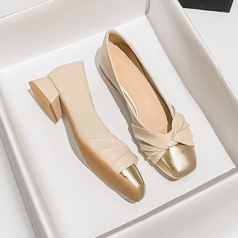 Women Fashion Casual Leather Low Heel Pumps-RAIIFY