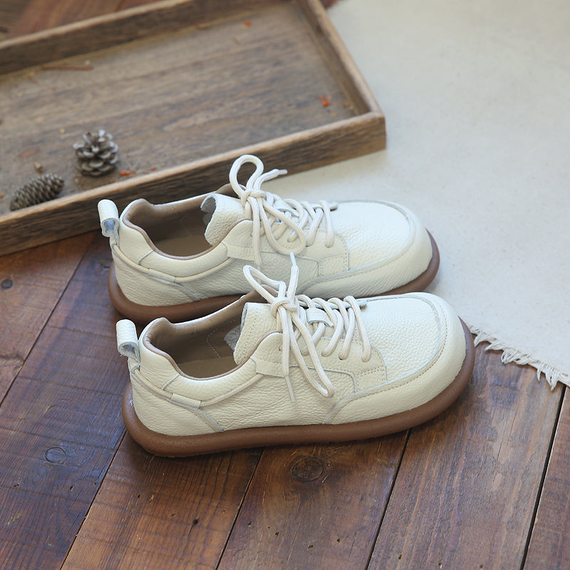 Women Retro Cowhide Patchwork Soft Casual Shoes-RAIIFY